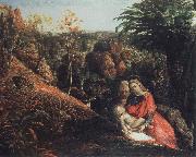 Samuel Palmer landscape with repose of the holy family oil on canvas